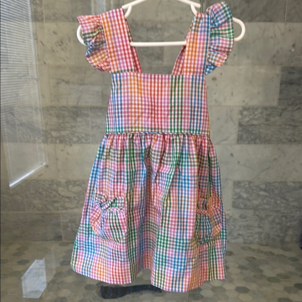 Little English Colorful Gingham Dress with Ruffle Straps
